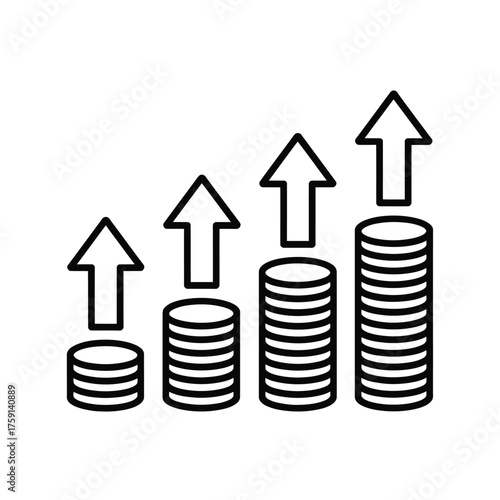 Financial growth chart with stacks of coins and upward arrows