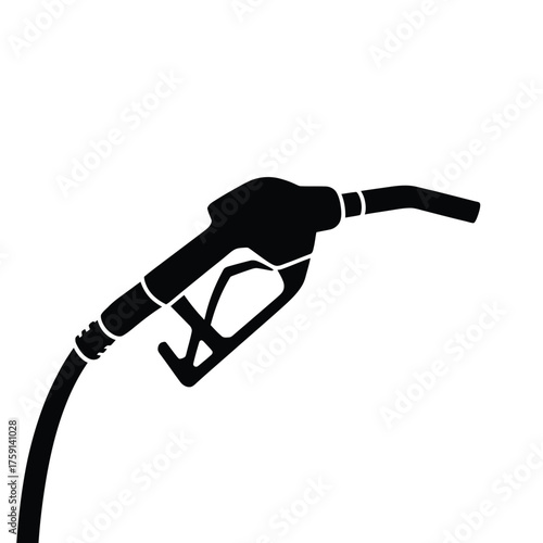 Black silhouette of a fuel nozzle and hose on a white background