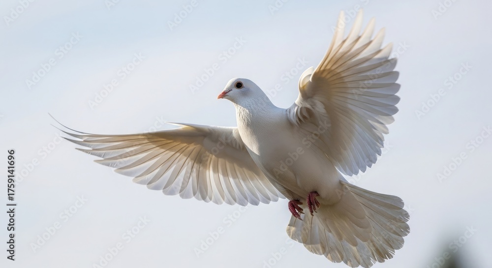 Fototapeta premium White dove flying peace bird freedom wings flight animal sky nature birdwatching ornithology beautiful