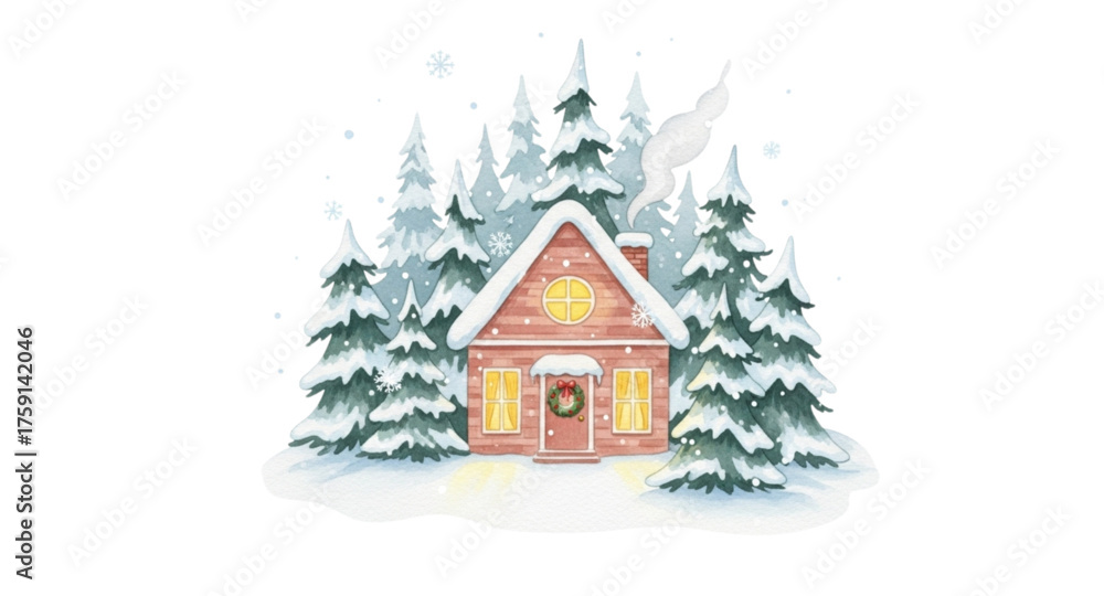 Naklejka premium christmas tree with house and snowman