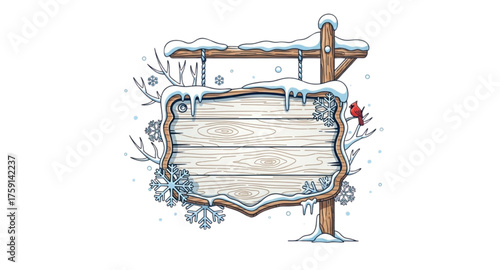 Winter signboard with bird