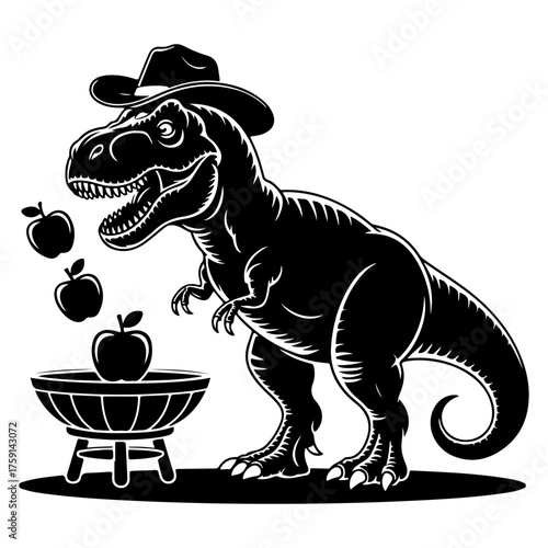 T-Rex Cowboy with Apples A Prehistoric Western Illustration