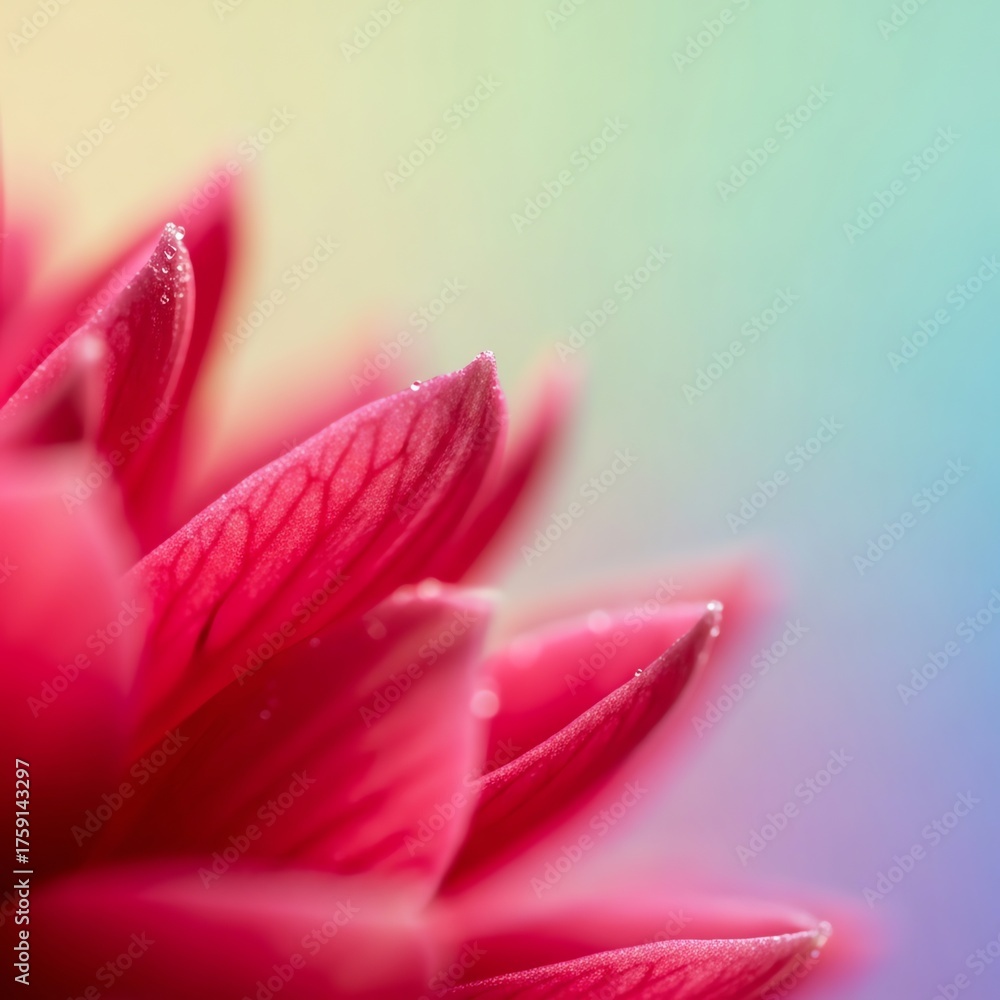 Fototapeta premium Close-up of Pink Flower Petals with Dew Drops on Soft Colorful Background