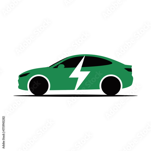 electric car icon with lightning bolt flat vector illustration