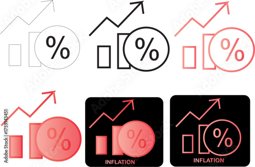 Minimalist flat modern icon depicting economic inflation, financial growth, and market trends. Simple upward arrow percentage graph for financial data visualization