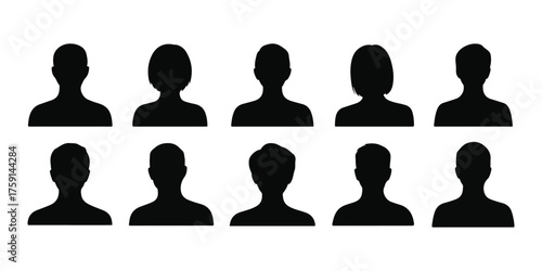 Diverse Silhouette Portraits Black Profile Avatars of Men and Women Illustration
