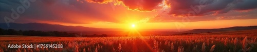 Golden Hour Sunrise Vibrant Landscape bathed in Warm Light, Breathtaking Sky, Natural Beauty, Radiant Energy