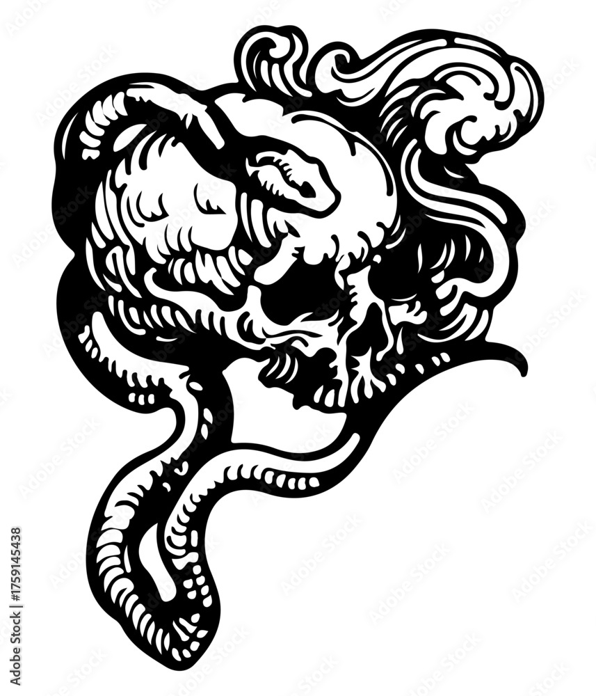 Obraz premium monster tattoo illustration skull snake dragon rat