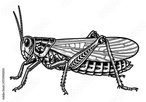 Locust Illustration Vintage Black and White Engraving Style