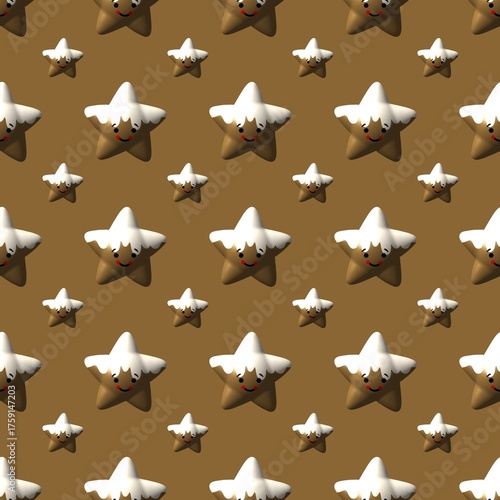 Seamless Gingerbread Star Cookie Pattern on Brown Background – Cute Holiday Bakery Design for Christmas and Winter