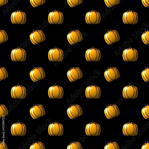 Seamless Pumpkin Pattern on Black Background – Cute Autumn and Halloween Design for Fall Decor and Seasonal Wrapping Paper