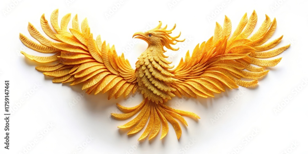 Obraz premium Golden Phoenix Bird Made of Potato Chips Art