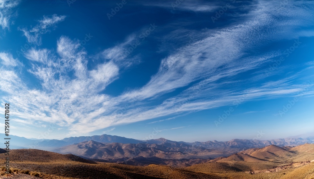 Fototapeta premium Blue Sky with Cirrus Clouds and Mountain Silhouette 