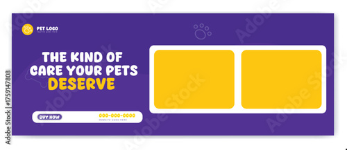 dogs and cats adoption Facebook cover template with cute pets and animal . Adopt me banner, happy pet, cats. Vector cartoon illustration for pet adopt