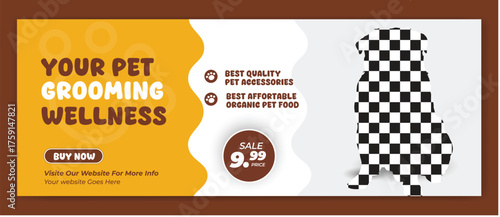 dogs and cats adoption Facebook cover template with cute pets and animal . Adopt me banner, happy pet, cats. Vector cartoon illustration for pet adopt