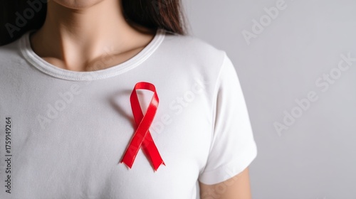 Red Ribbon Awareness on White Shirt, World AIDS Day