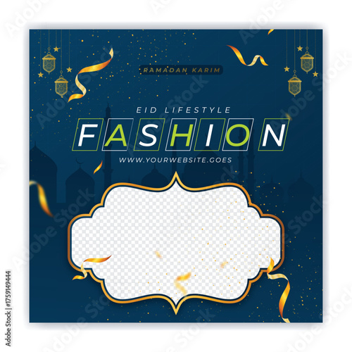 Ramadan Kareem fashion Sale Banner, Islamic Ornament Lantern Background with empty space for photo