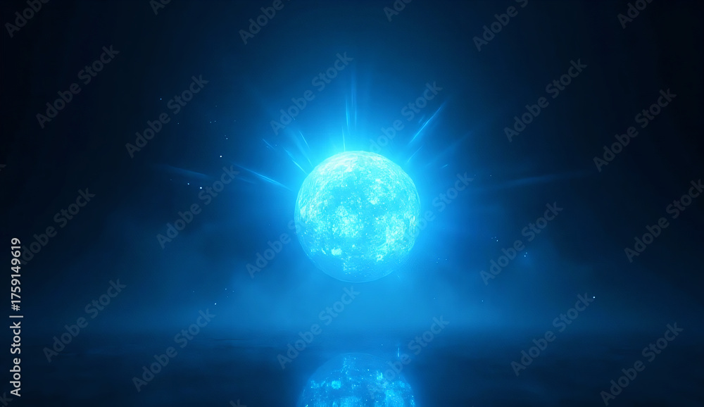 Obraz premium Blue lens flare glowing light isolated on dark