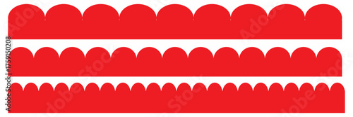 Scalloped edge seamless vector set. Simple scalloped border shape. Scalloped border. Texture ribbons illustration isolated on white background.