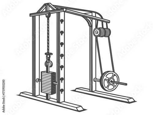 Detailed 3d cable crossover gym machine vector illustration with pulleys vector
