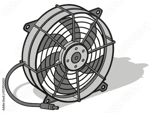 Realistic 3d car radiator fan with metal blades and shadows vector vector