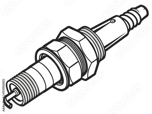 Detailed 3d car spark plug vector illustration chrome texture isolated vector
