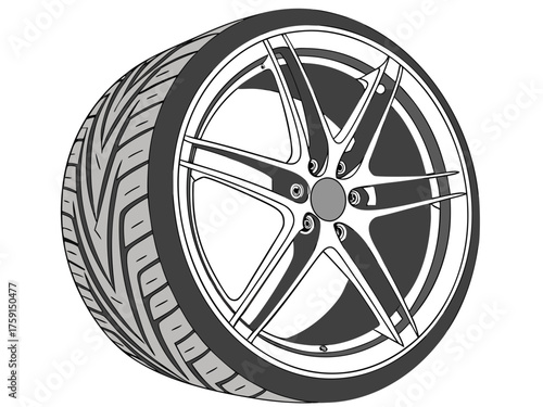 3d car wheel alloy rim tire tread vector illustration scalable icon vector