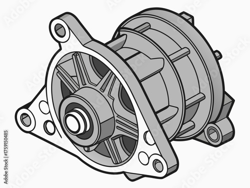 3d realistic car engine starter motor part isolated vector illustration vector