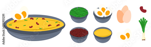 Asian cuisine bowl of soup with food ingredients 