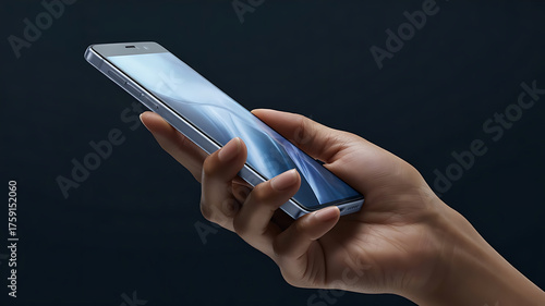 Hand holding a modern smartphone with a reflective screen