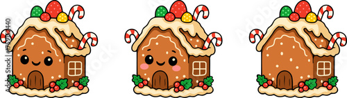 Cute christmas kawaii cake in a holiday gingerbread house cartoon style festive environment
