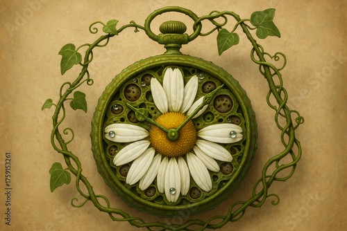 Botanical pocket watch with floral design and vines