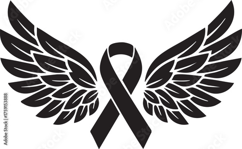 Rest in Peace (RIP) Abstract Angel Wings and Ribbon Silhouette