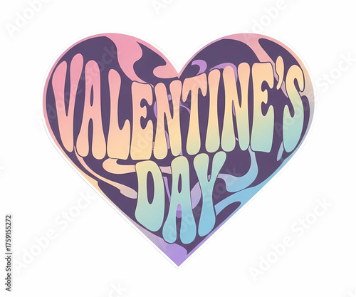 Psychedelic and colorful 'Valentine's Day' text within a heart shape , conveying a dreamy, modern vibe.