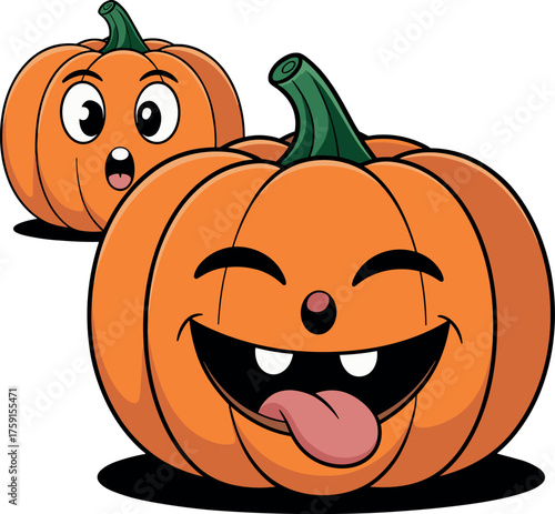 Two cartoon pumpkins with happy and surprised faces