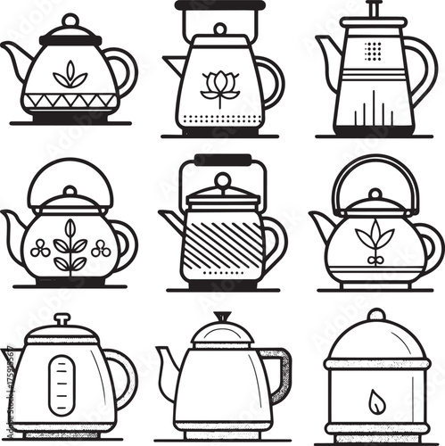 Minimalist Teapot Silhouette Vector Bundle