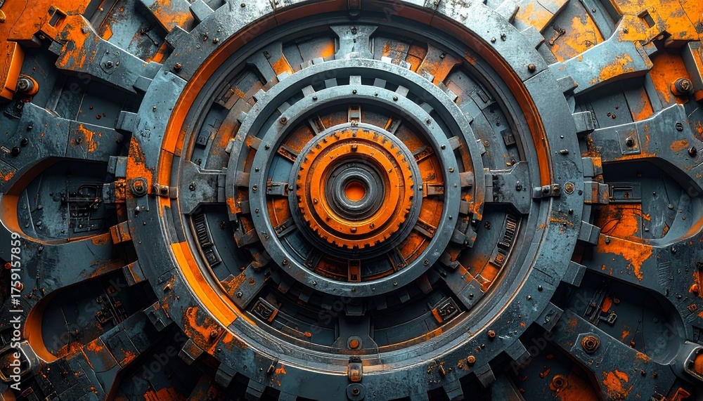 Fototapeta premium Intricate abstract 3D gear design with vivid orange accents