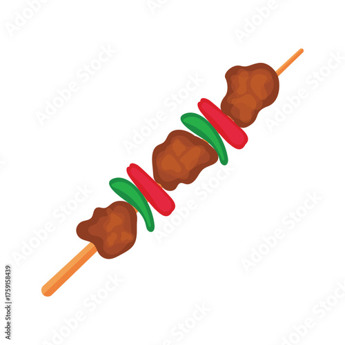 Barbecue kebab on skewer flat vector design on white background