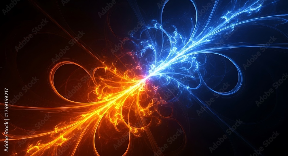 Fototapeta premium Abstract Energy Burst Contrasting Fire and Ice Colors.