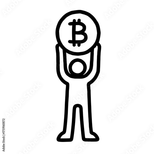 Фигура держит биткойн, символизируя успех в криптовалюте