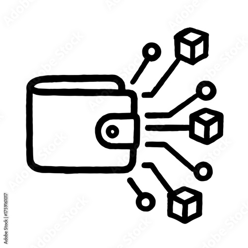 Wallet with blockchain icon symbolizing cryptocurrency connection
