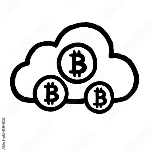 Cloud with bitcoins icon symbolizing cryptocurrency cloud mining