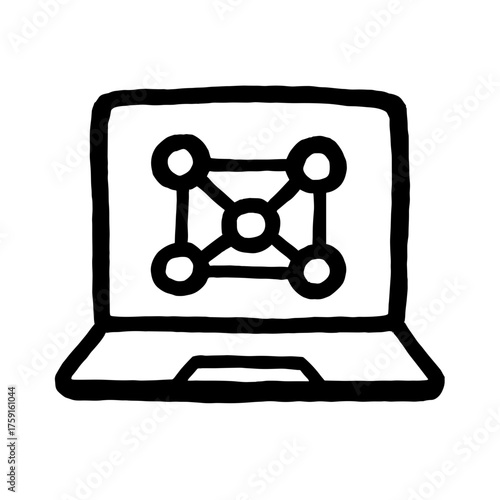Laptop with blockchain network icon symbolizing cryptocurrency infrastructure