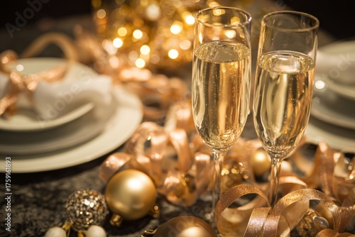 Champagne Glasses, Festive Holiday Celebration.