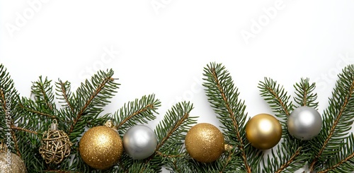 Wallpaper Mural Christmas Ornaments and Fir Branches on White Background Torontodigital.ca