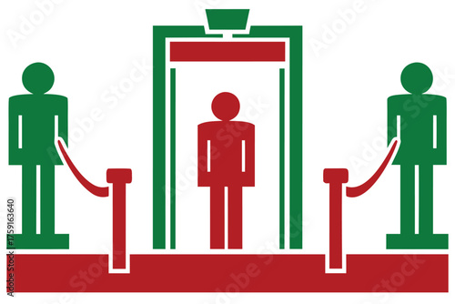 Security Checkpoint With People And Stanchions On transparent web icon White Background metal detector scanner