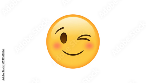 Winking Emoji with a Rosy Cheek Expressing a Playful, Mischievous Gesture in Digital Yellow