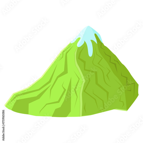 Green Mountain Icon A Simple Cartoon Illustration of a Mountain with Snow at the Peak