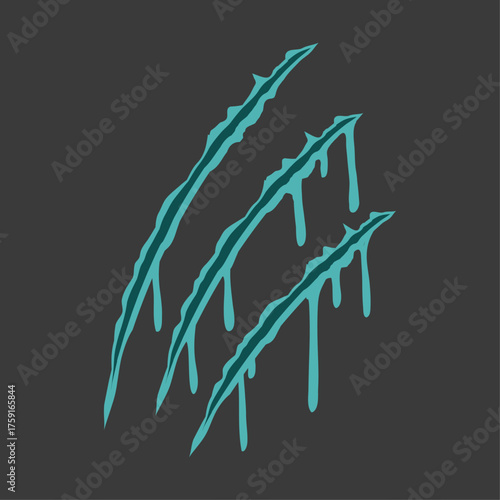 Jagged claw marks with dripping liquid, representing a fierce and untamed force or a battle scar