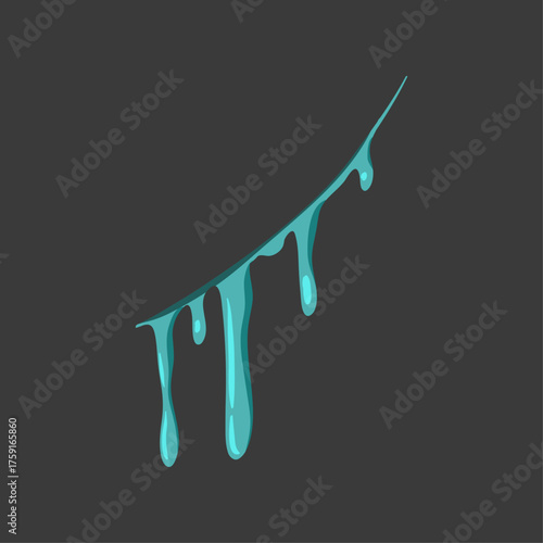 Vibrant turquoise goo melting and flowing downwards in a stylized dripping liquid design